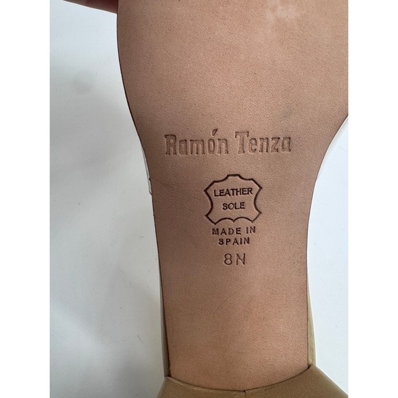 Vintage Ramon Tenza Gold Leather Floral Slide Sandals Clear Strap 8N Spain Rare - Picture 2 of 7